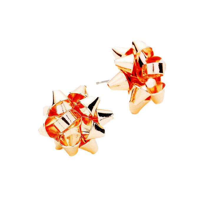 Christmas Gift Bow Charm Present Stud Earrings