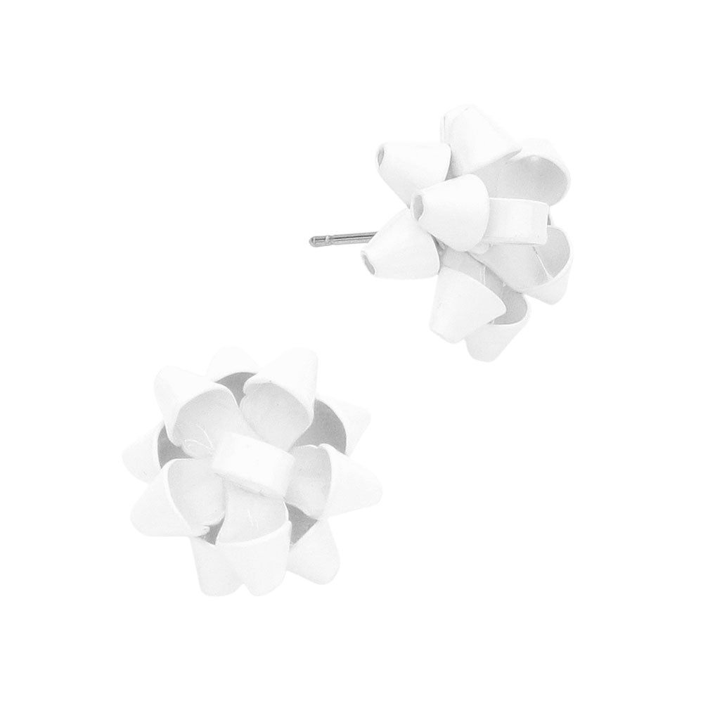 Christmas Gift Bow Charm Present Stud Earrings