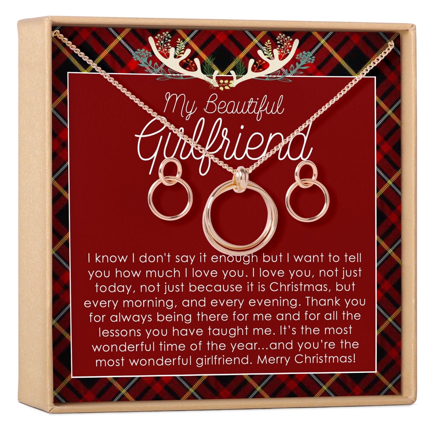 Christmas Gift for Girlfriend Linked Circles Earring and Necklace Jewelry Set