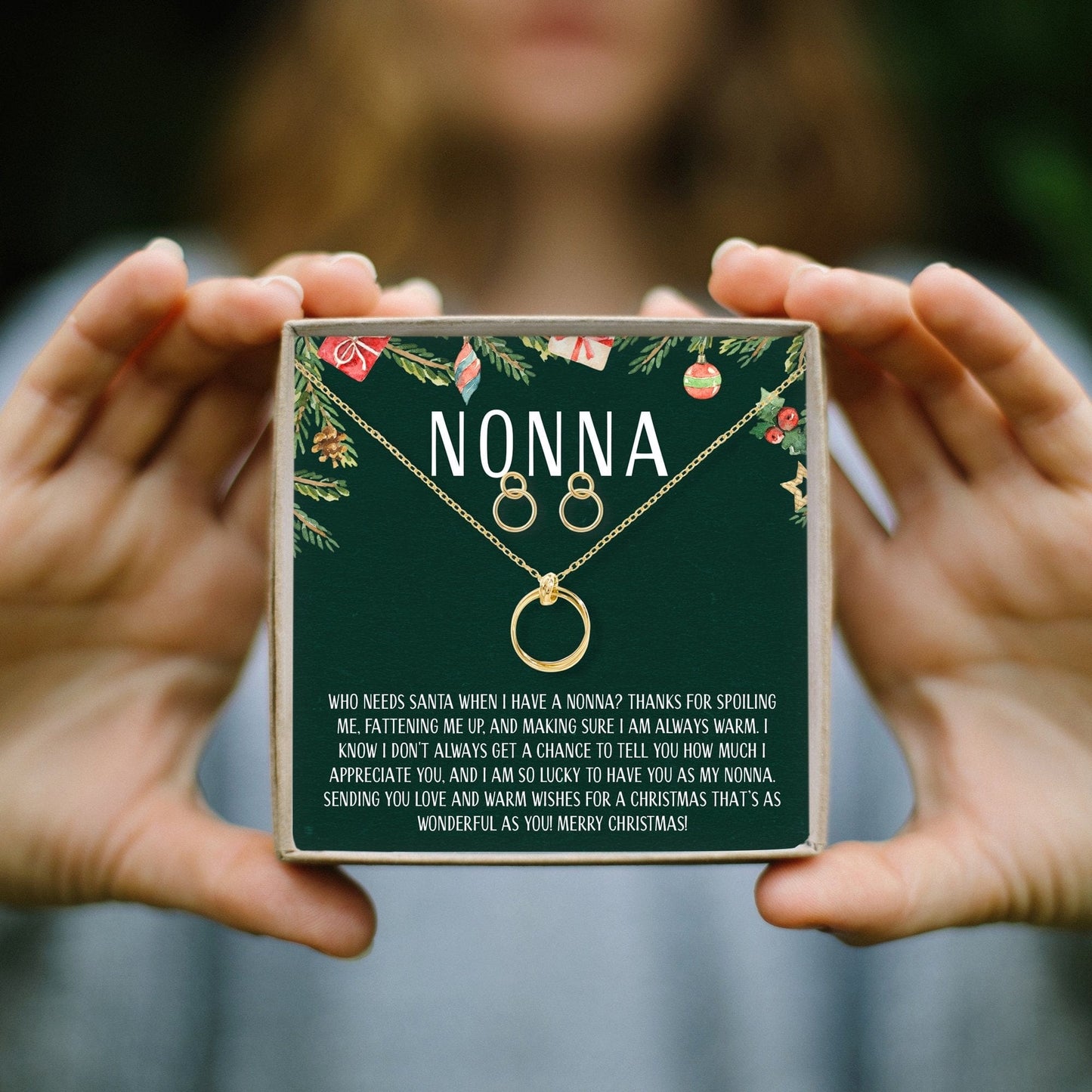 Christmas Gift for Nonna Linked Circles Earring and Necklace Jewelry Set