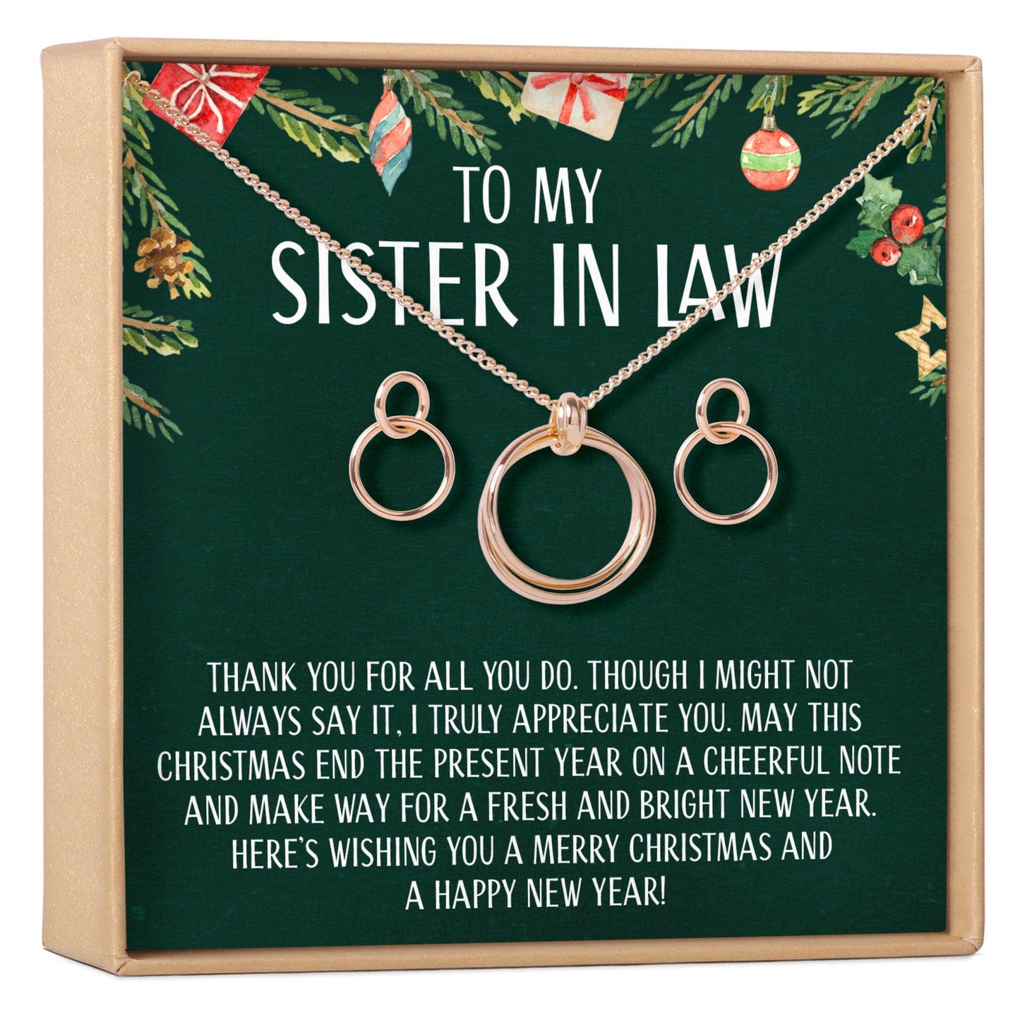 Christmas Gift for Sister-In-Law Linked Circles Earring and Necklace Jewelry Set