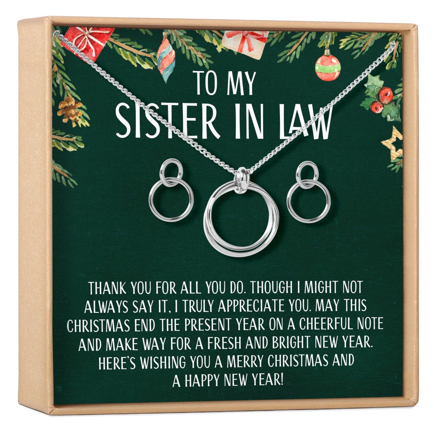Christmas Gift for Sister-In-Law Linked Circles Earring and Necklace Jewelry Set
