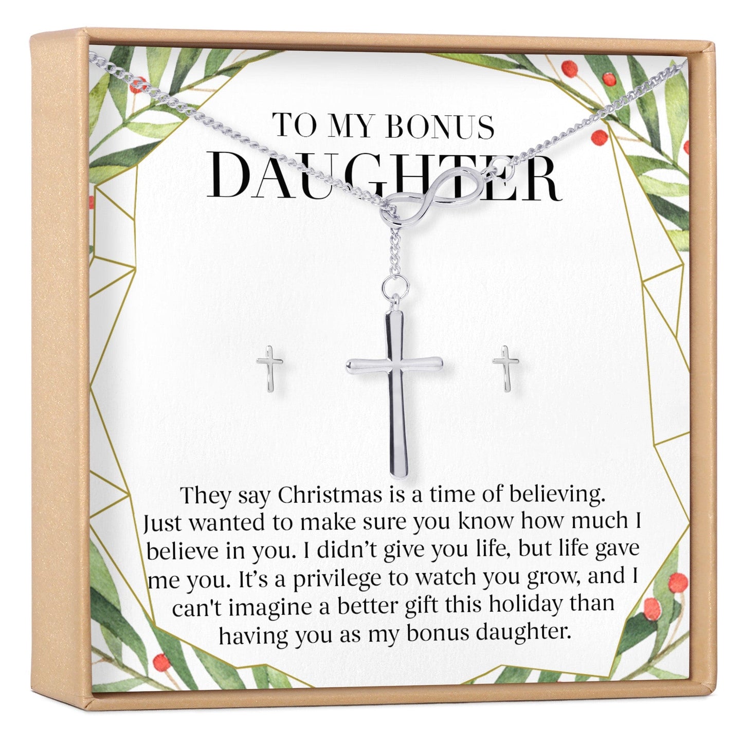 Christmas Gift for Stepdaughter Cross earring and Necklace Set Jewelry Set