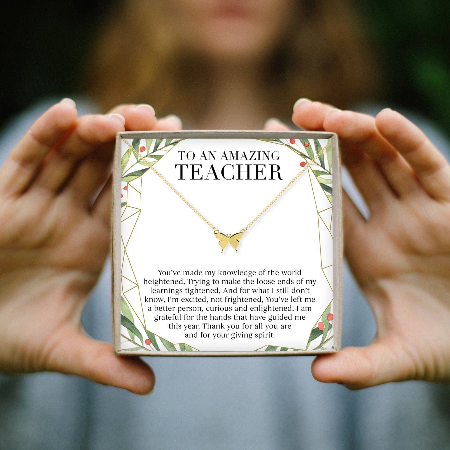 Christmas Gift for Teacher Butterfly Pendant Necklace