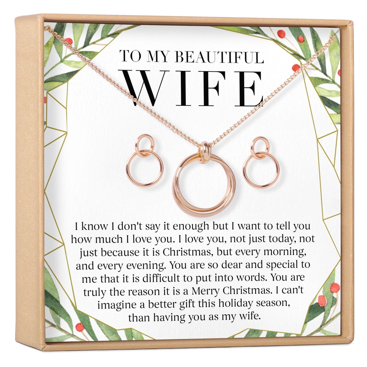 Christmas Gift for Wife Linked Circles Earring and Necklace Jewelry Set