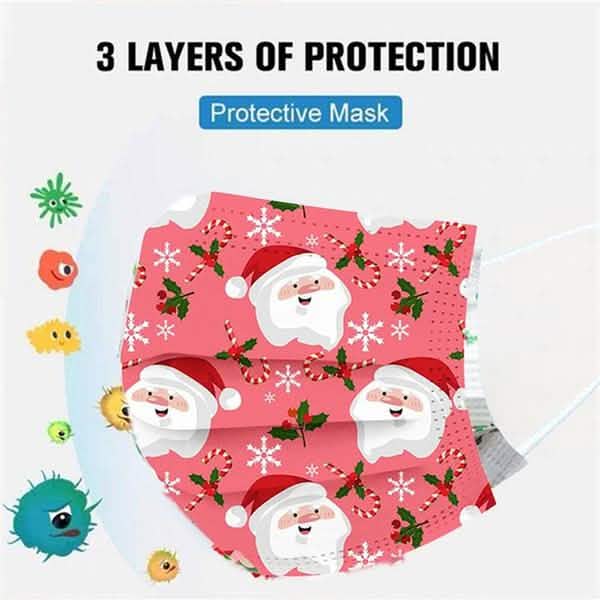 Masque de Noël jetable anti-poussière, respirant, à triple couche de protection