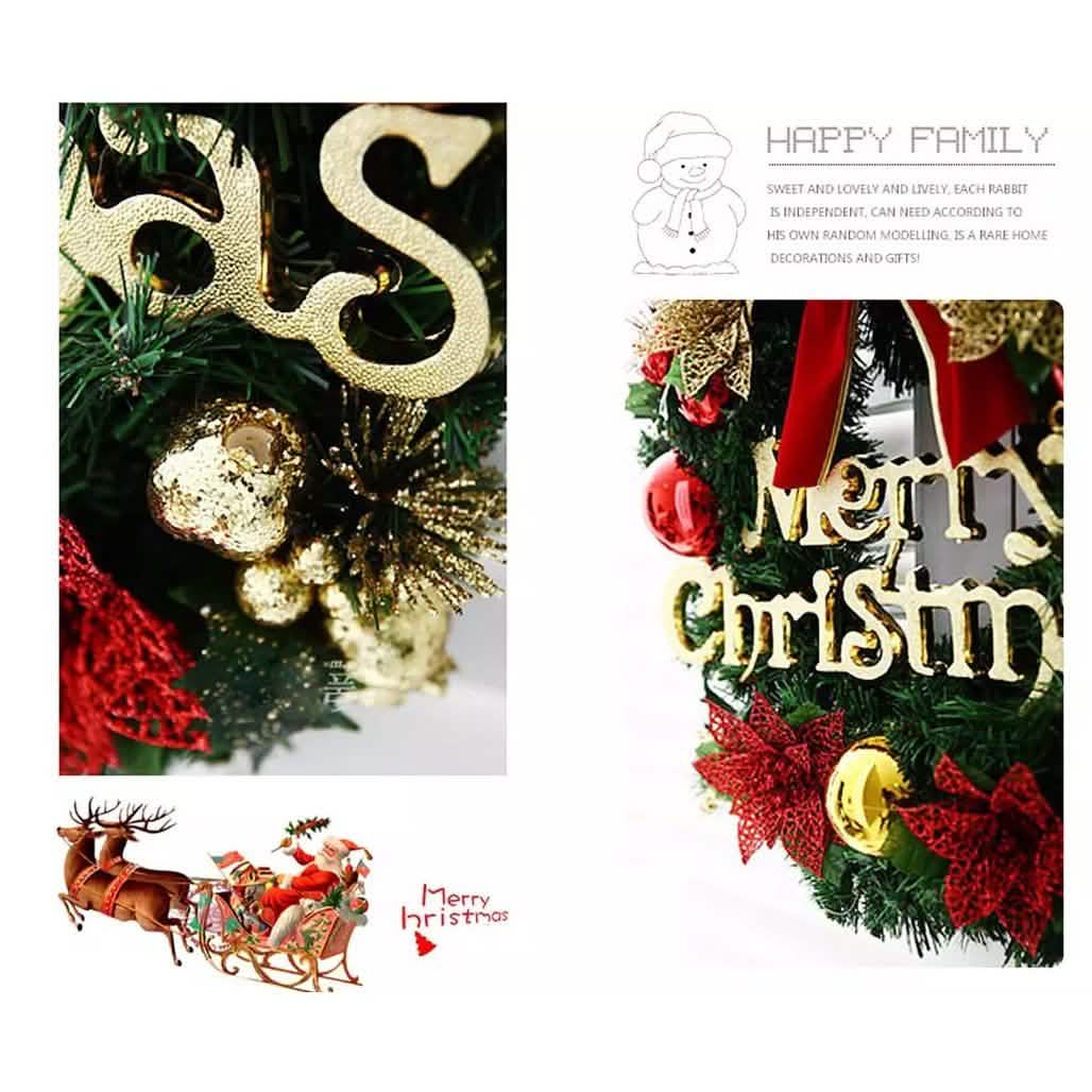 Noël Couronne de Noël Décoration de porte murale Guirlande Nœud Décoration de fête