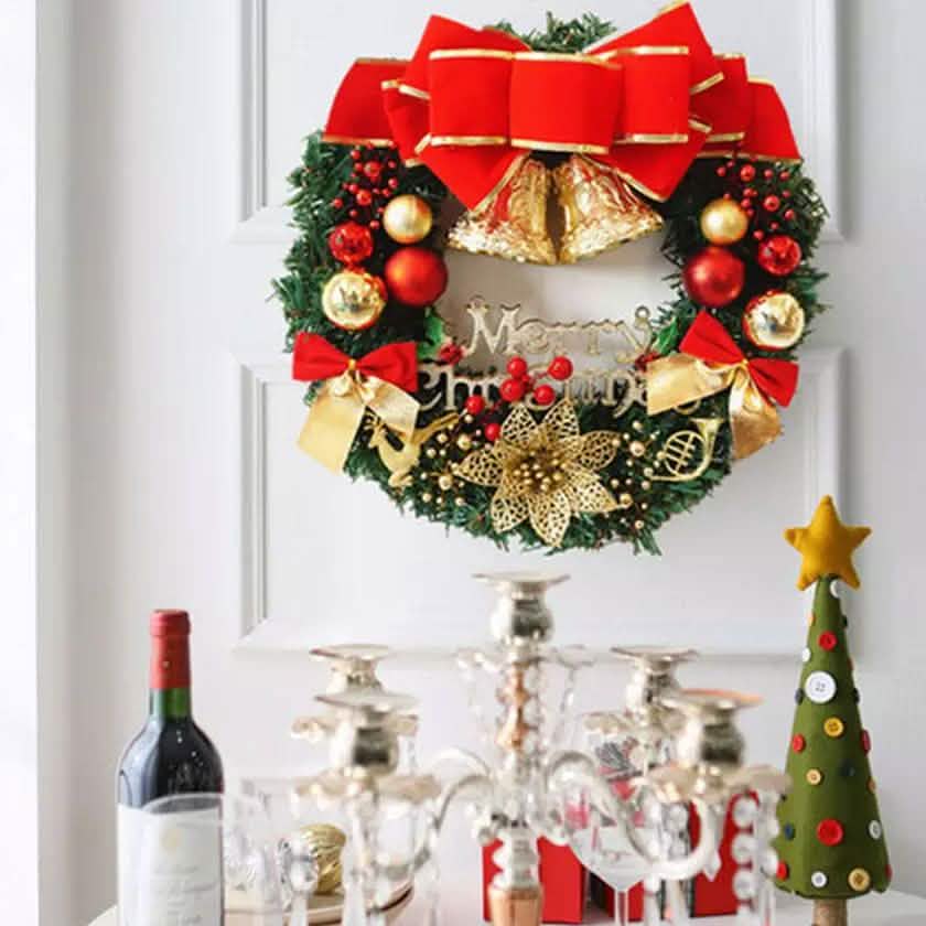 Noël Couronne de Noël Décoration de porte murale Guirlande Nœud Décoration de fête