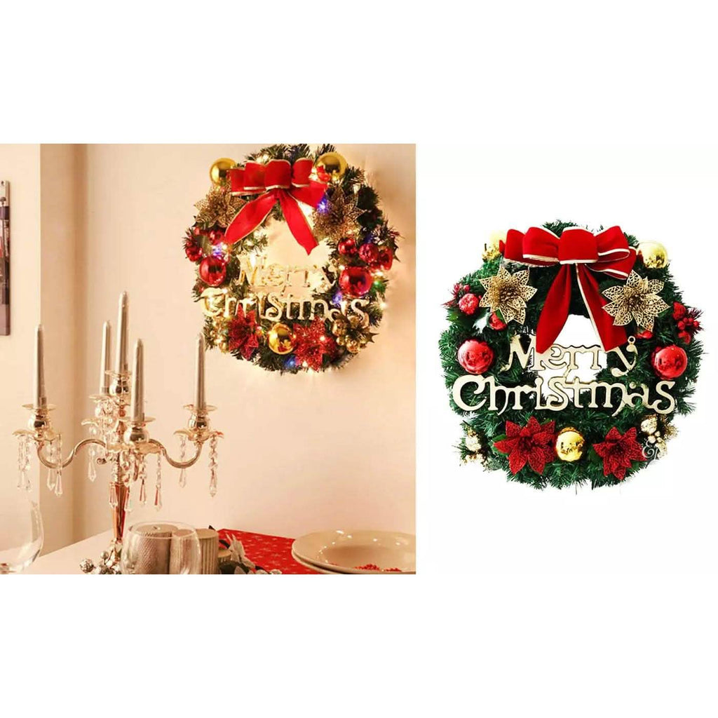 Noël Couronne de Noël Décoration de porte murale Guirlande Nœud Décoration de fête