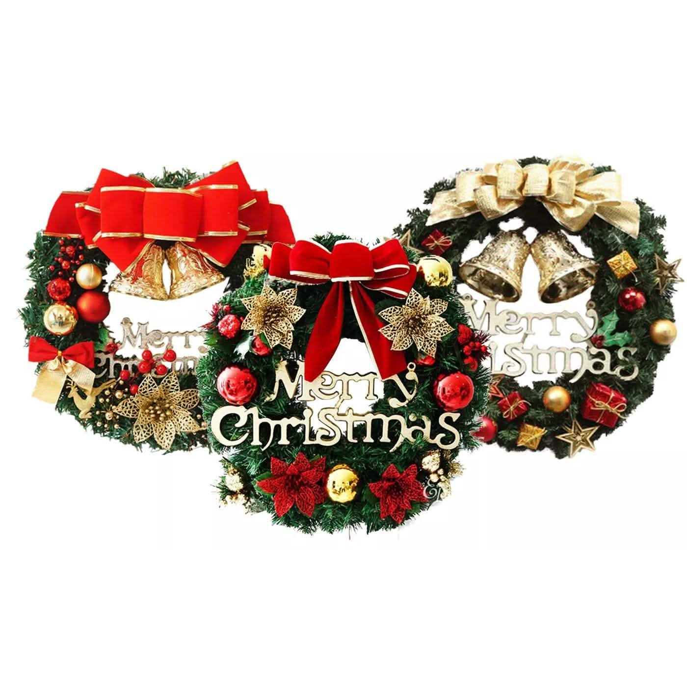 Noël Couronne de Noël Décoration de porte murale Guirlande Nœud Décoration de fête