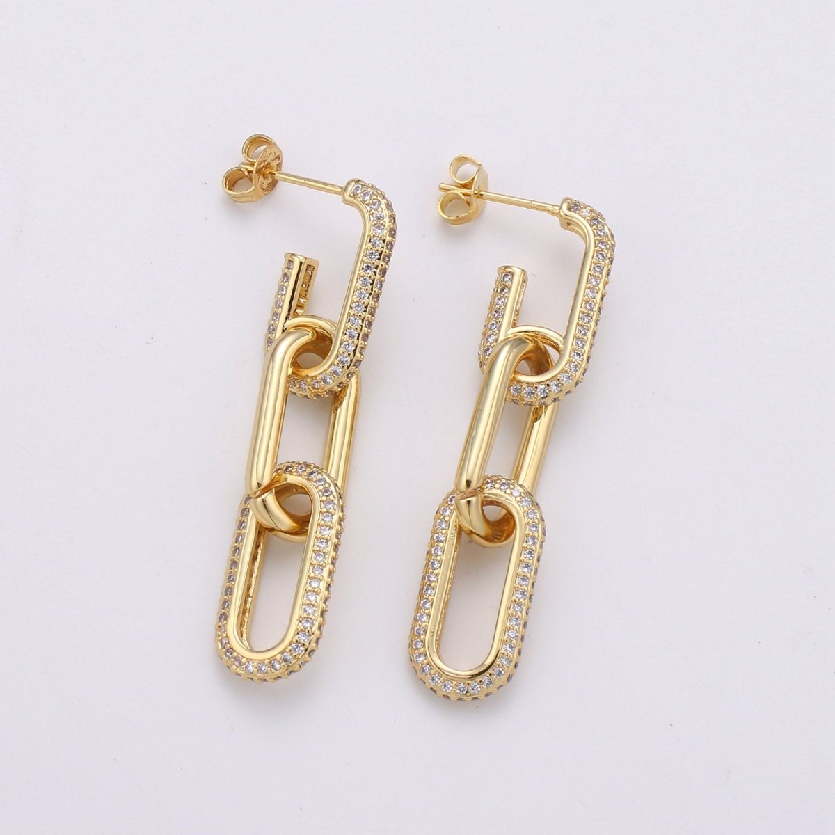 Chunky Chain Link Earrings, Gold Link Earrings, Gold Drop Earrings, Gold Dangle Earrings, 24k Gold Filled Earrings, Micro Pave CZ Earrings K-579 K-580