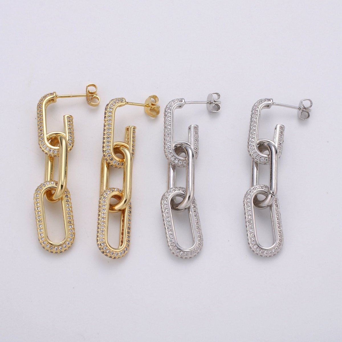 Chunky Chain Link Earrings, Gold Link Earrings, Gold Drop Earrings, Gold Dangle Earrings, 24k Gold Filled Earrings, Micro Pave CZ Earrings K-579 K-580