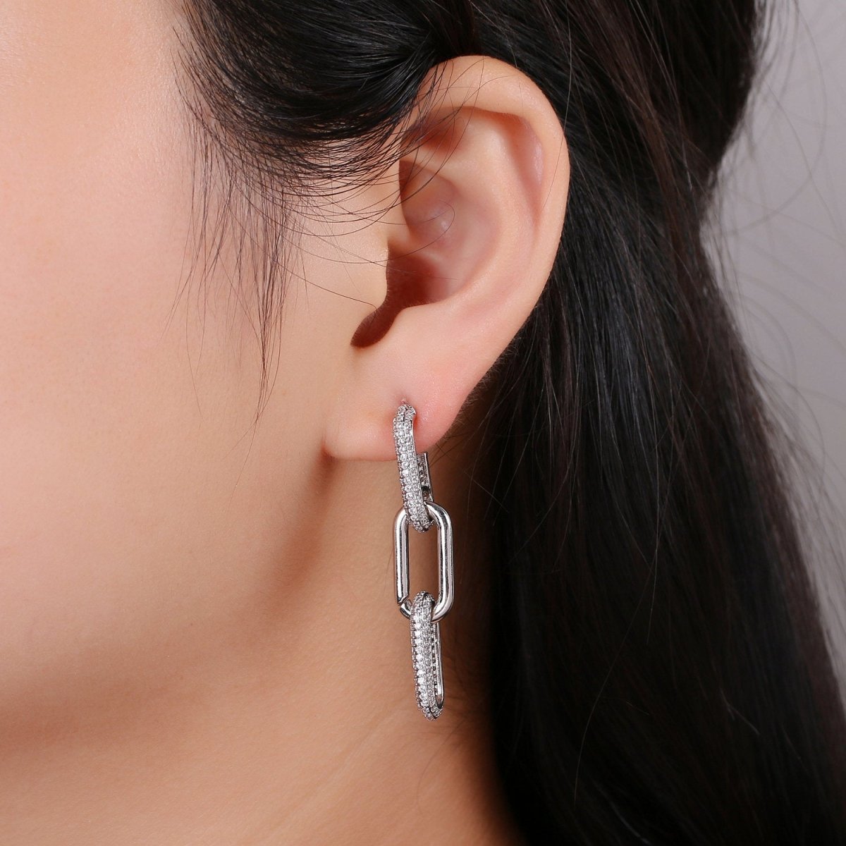 Chunky Chain Link Earrings, Gold Link Earrings, Gold Drop Earrings, Gold Dangle Earrings, 24k Gold Filled Earrings, Micro Pave CZ Earrings K-579 K-580