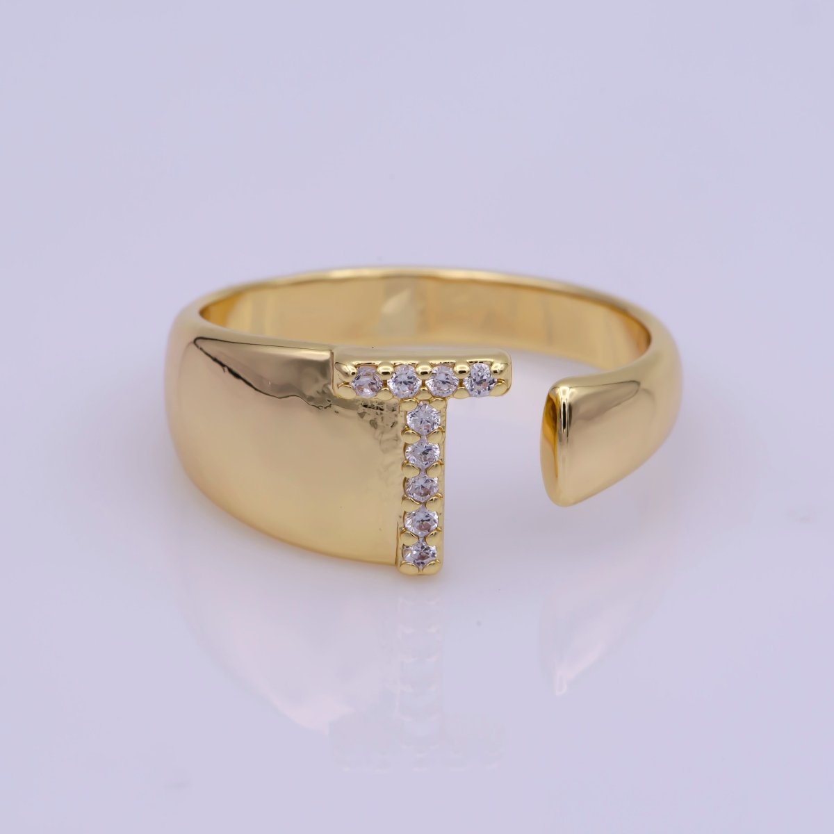 Chunky Cz Initial Gold Ring Alphabet Ring Stacking Ring Adjustable Ring Letter Ring Vintage Gold Rings Initial Ring Thumb Ring Open Ring S-269-S-294