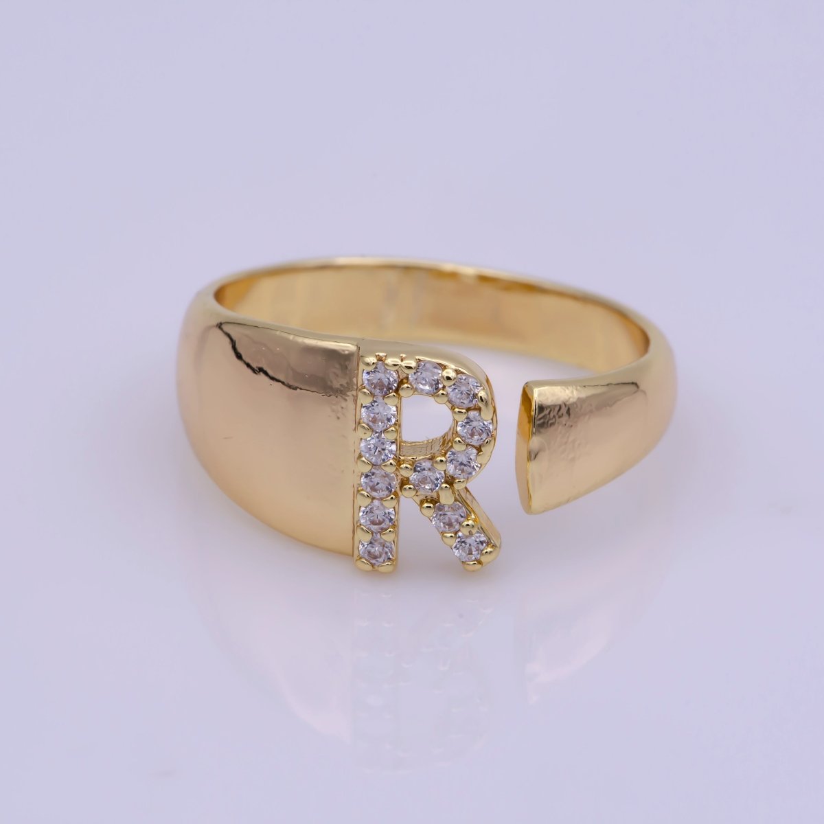 Chunky Cz Initial Gold Ring Alphabet Ring Stacking Ring Adjustable Ring Letter Ring Vintage Gold Rings Initial Ring Thumb Ring Open Ring S-269-S-294