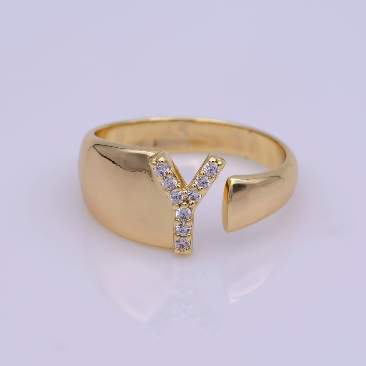 Chunky Cz Initial Gold Ring Alphabet Ring Stacking Ring Adjustable Ring Letter Ring Vintage Gold Rings Initial Ring Thumb Ring Open Ring S-269-S-294