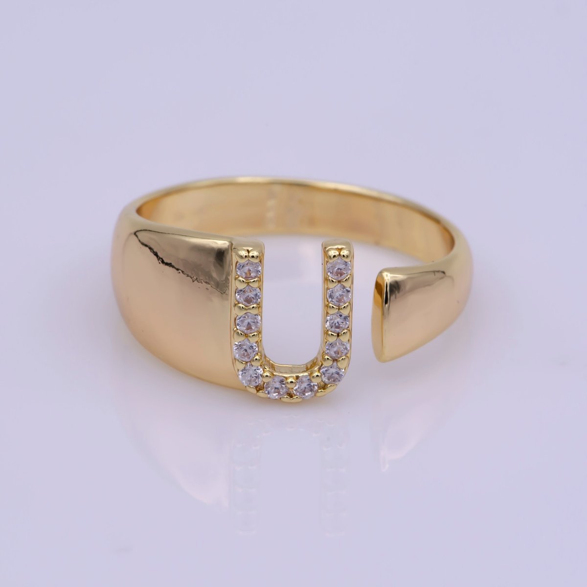 Chunky Cz Initial Gold Ring Alphabet Ring Stacking Ring Adjustable Ring Letter Ring Vintage Gold Rings Initial Ring Thumb Ring Open Ring S-269-S-294