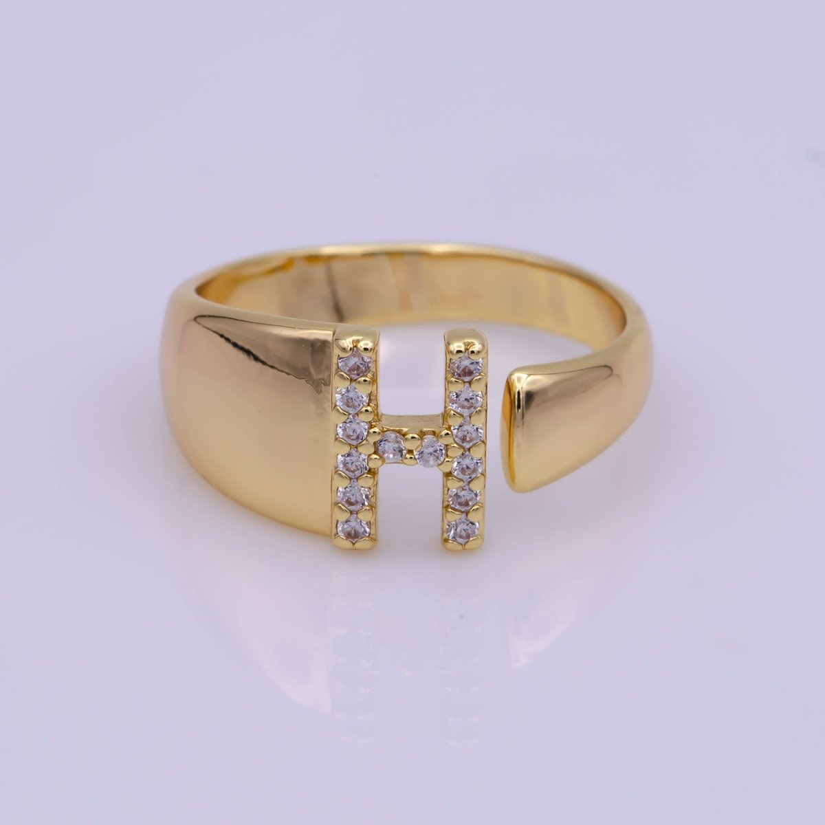 Chunky Cz Initial Gold Ring Alphabet Ring Stacking Ring Adjustable Ring Letter Ring Vintage Gold Rings Initial Ring Thumb Ring Open Ring S-269-S-294