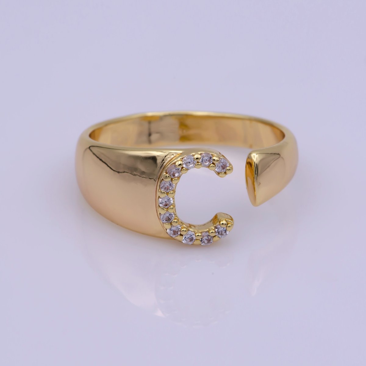 Chunky Cz Initial Gold Ring Alphabet Ring Stacking Ring Adjustable Ring Letter Ring Vintage Gold Rings Initial Ring Thumb Ring Open Ring S-269-S-294