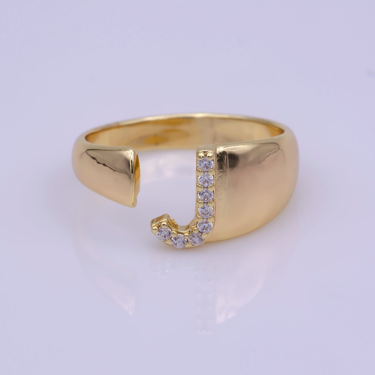 Chunky Cz Initial Gold Ring Alphabet Ring Stacking Ring Adjustable Ring Letter Ring Vintage Gold Rings Initial Ring Thumb Ring Open Ring S-269-S-294