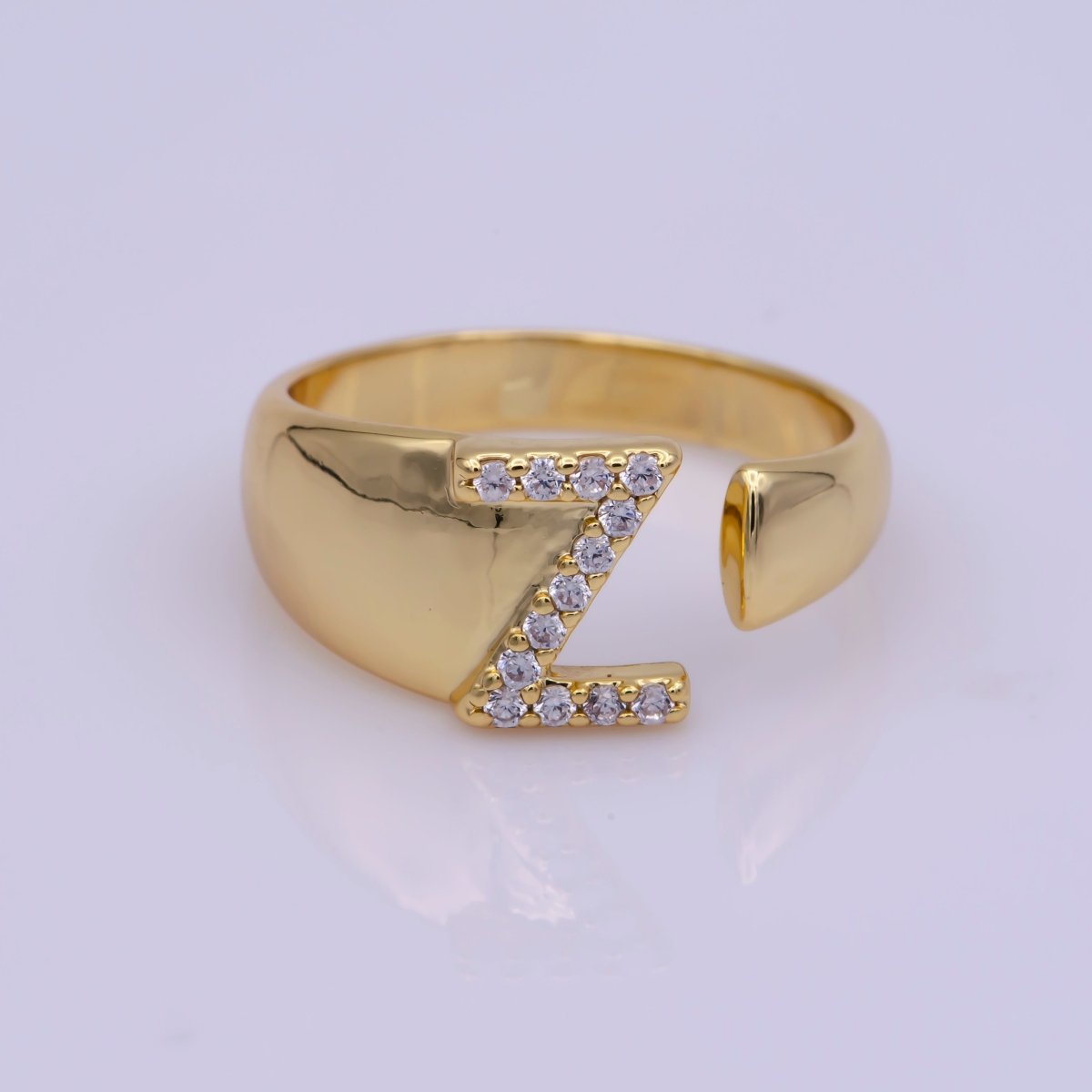 Chunky Cz Initial Gold Ring Alphabet Ring Stacking Ring Adjustable Ring Letter Ring Vintage Gold Rings Initial Ring Thumb Ring Open Ring S-269-S-294