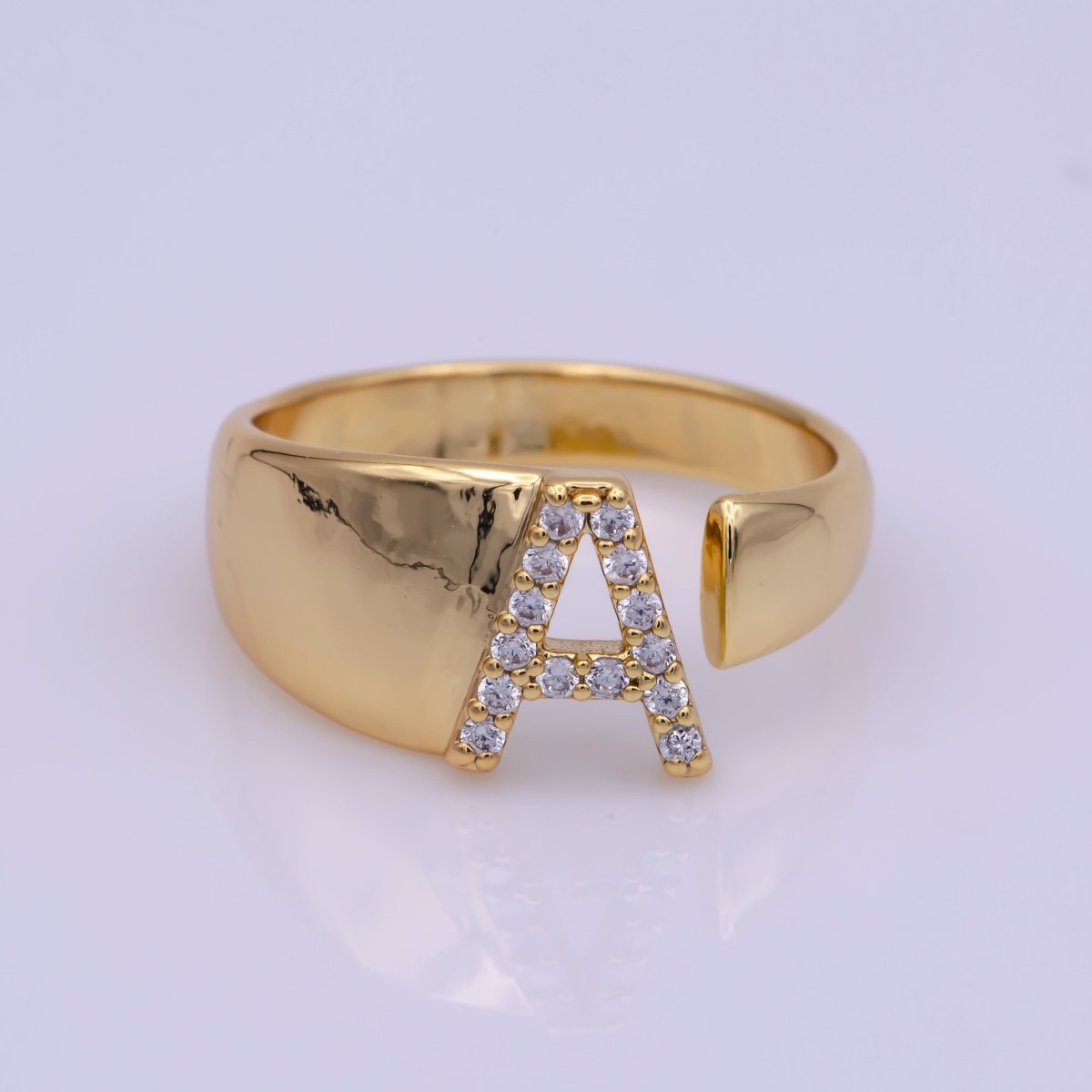 Chunky Cz Initial Gold Ring Alphabet Ring Stacking Ring Adjustable Ring Letter Ring Vintage Gold Rings Initial Ring Thumb Ring Open Ring S-269-S-294