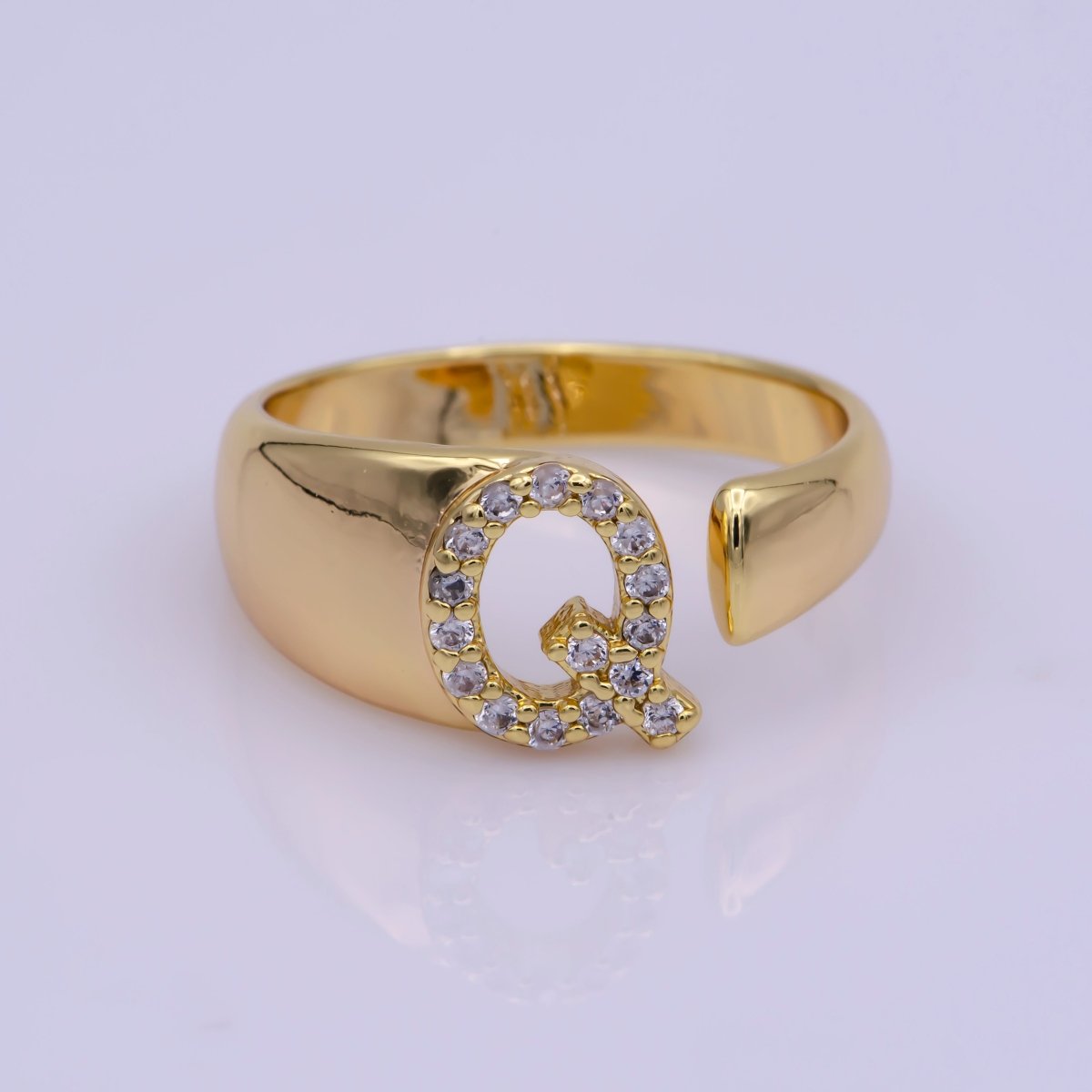Chunky Cz Initial Gold Ring Alphabet Ring Stacking Ring Adjustable Ring Letter Ring Vintage Gold Rings Initial Ring Thumb Ring Open Ring S-269-S-294