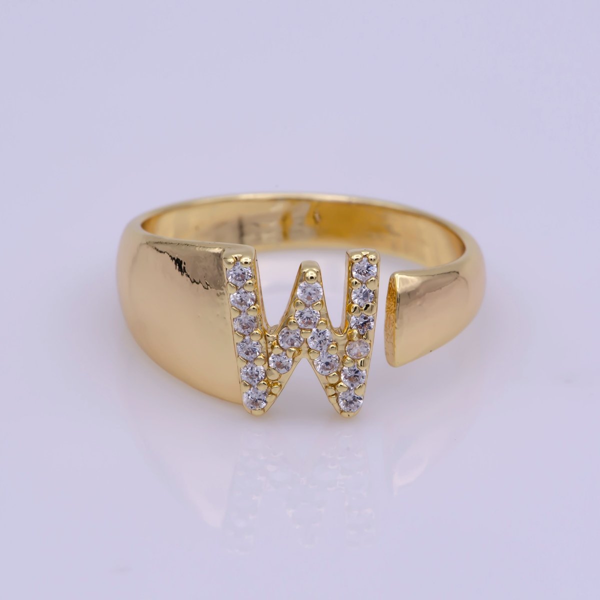 Chunky Cz Initial Gold Ring Alphabet Ring Stacking Ring Adjustable Ring Letter Ring Vintage Gold Rings Initial Ring Thumb Ring Open Ring S-269-S-294
