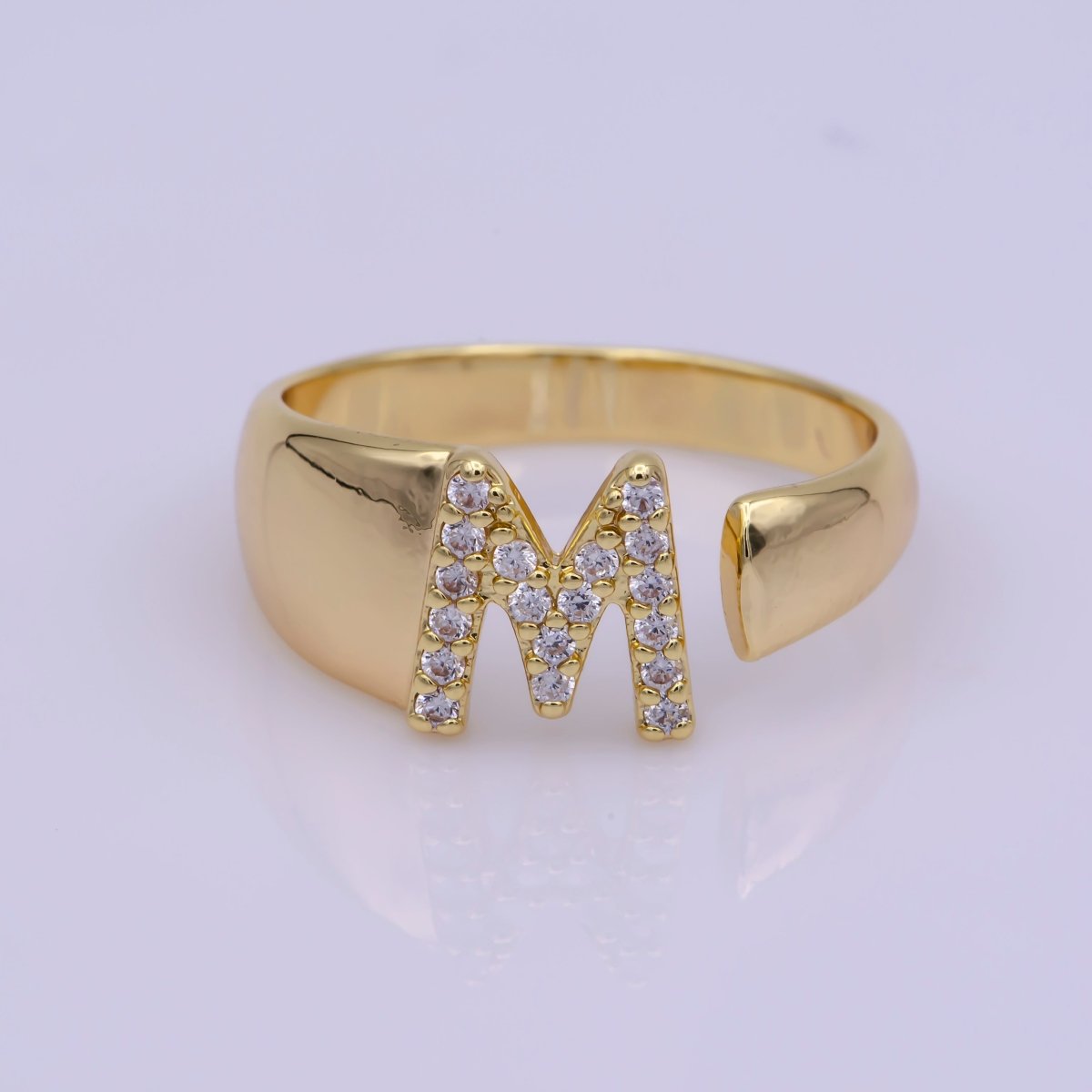 Chunky Cz Initial Gold Ring Alphabet Ring Stacking Ring Adjustable Ring Letter Ring Vintage Gold Rings Initial Ring Thumb Ring Open Ring S-269-S-294