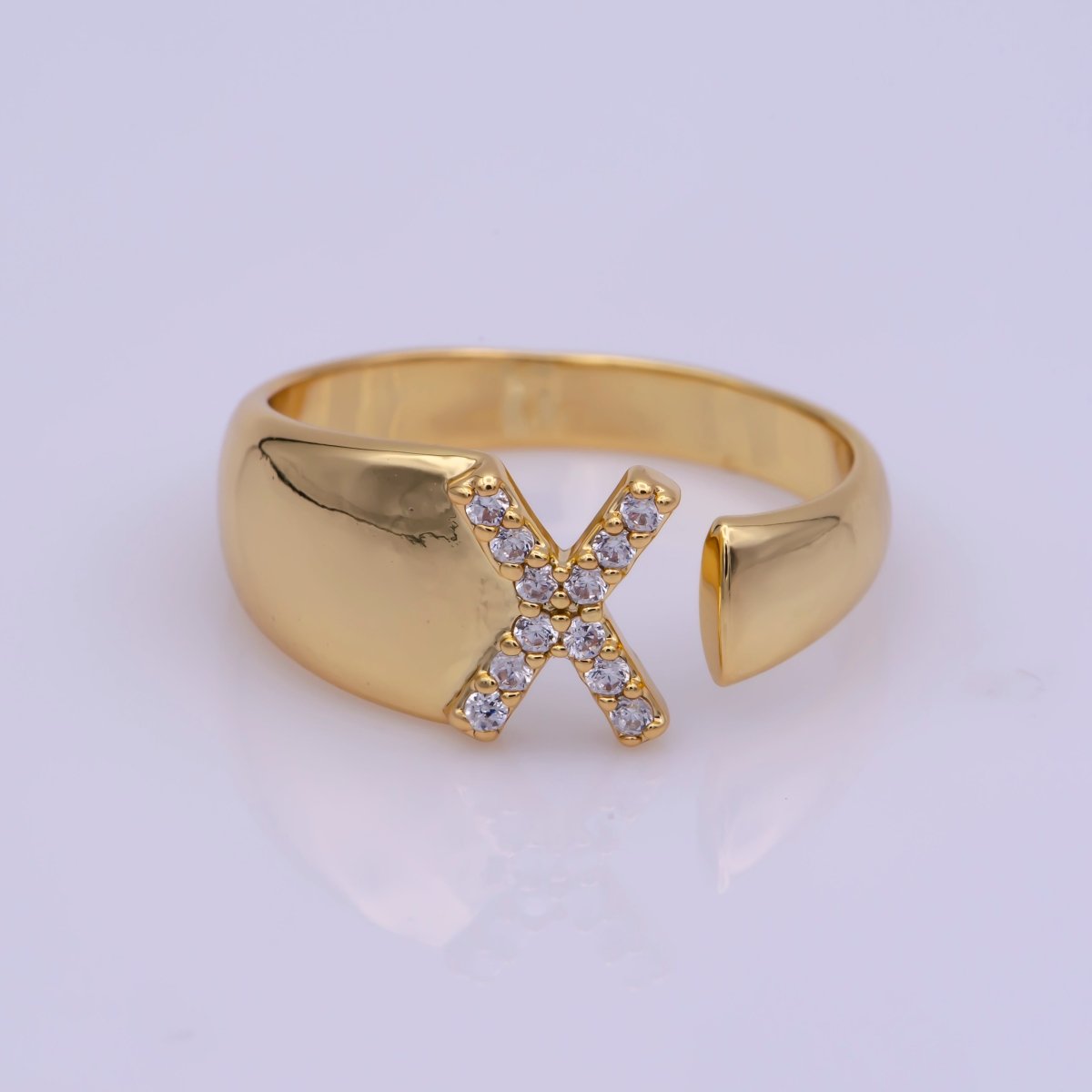 Chunky Cz Initial Gold Ring Alphabet Ring Stacking Ring Adjustable Ring Letter Ring Vintage Gold Rings Initial Ring Thumb Ring Open Ring S-269-S-294