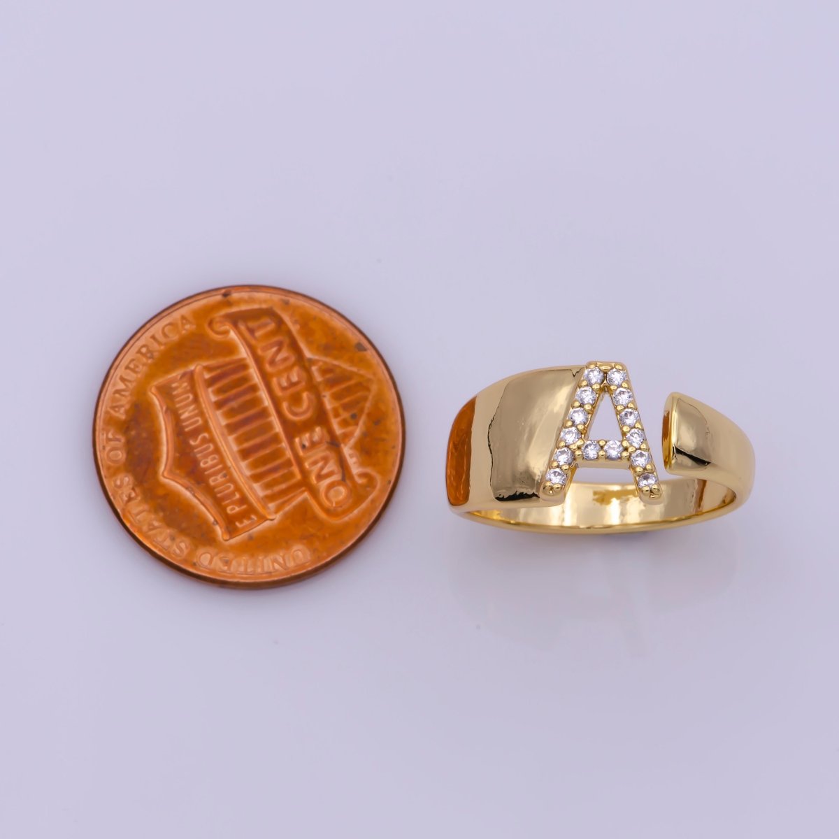 Chunky Cz Initial Gold Ring Alphabet Ring Stacking Ring Adjustable Ring Letter Ring Vintage Gold Rings Initial Ring Thumb Ring Open Ring S-269-S-294