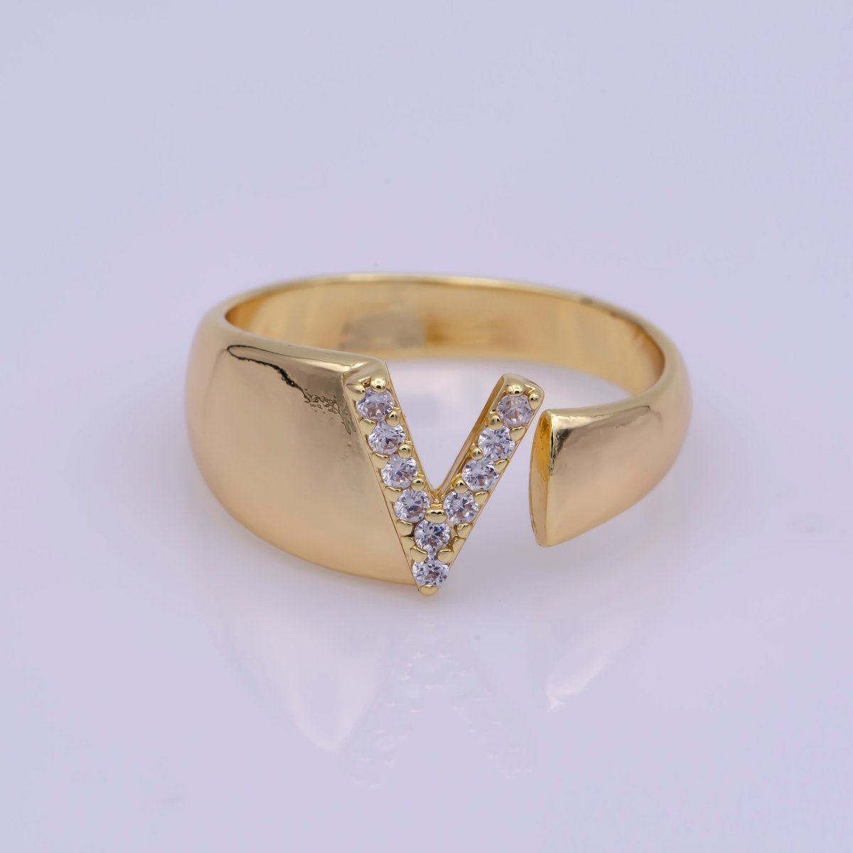 Chunky Cz Initial Gold Ring Alphabet Ring Stacking Ring Adjustable Ring Letter Ring Vintage Gold Rings Initial Ring Thumb Ring Open Ring S-269-S-294