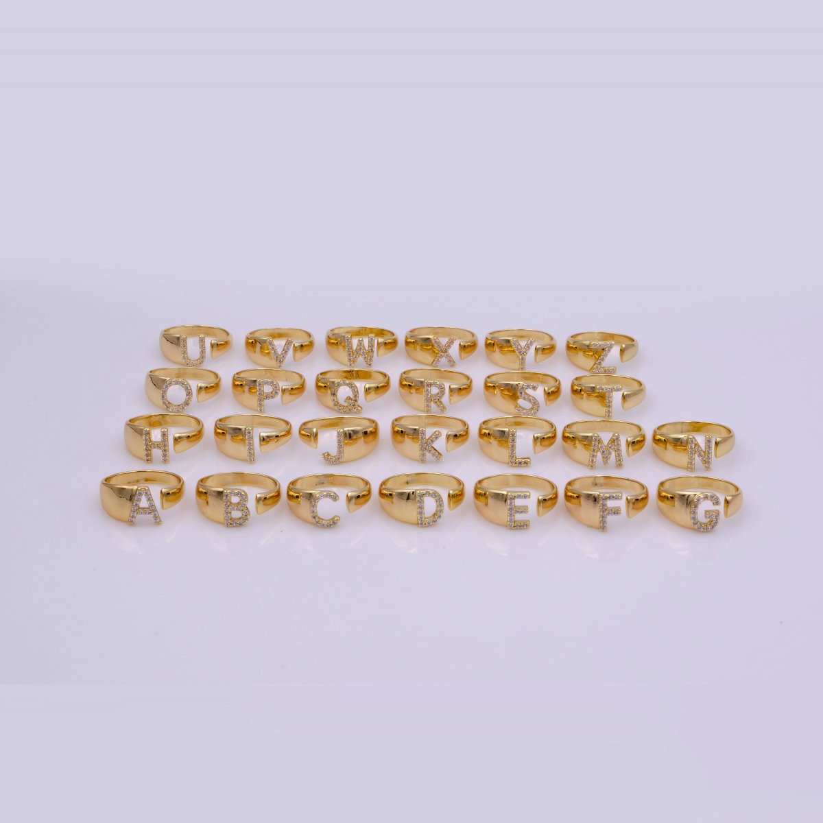 Chunky Cz Initial Gold Ring Alphabet Ring Stacking Ring Adjustable Ring Letter Ring Vintage Gold Rings Initial Ring Thumb Ring Open Ring S-269-S-294