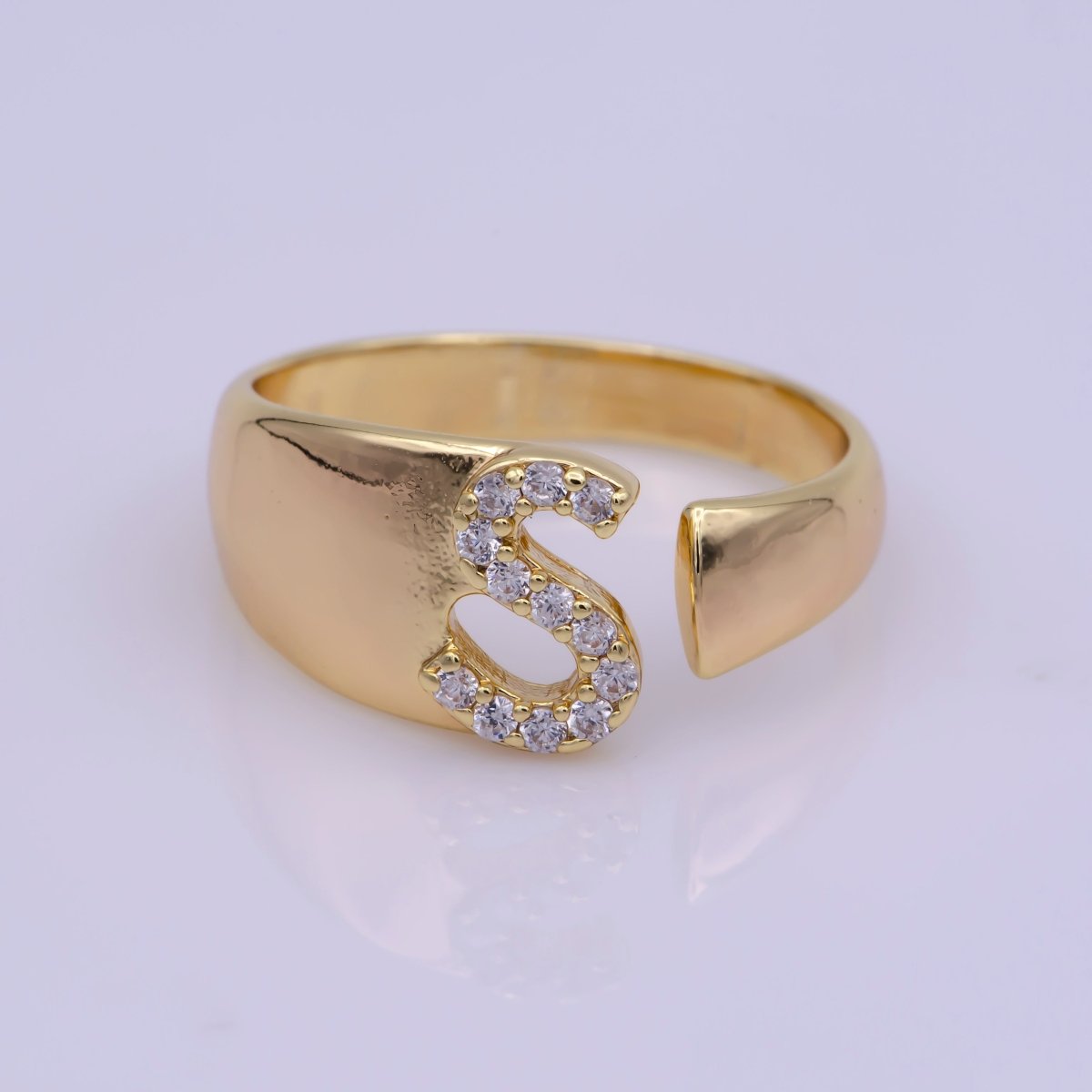 Chunky Cz Initial Gold Ring Alphabet Ring Stacking Ring Adjustable Ring Letter Ring Vintage Gold Rings Initial Ring Thumb Ring Open Ring S-269-S-294