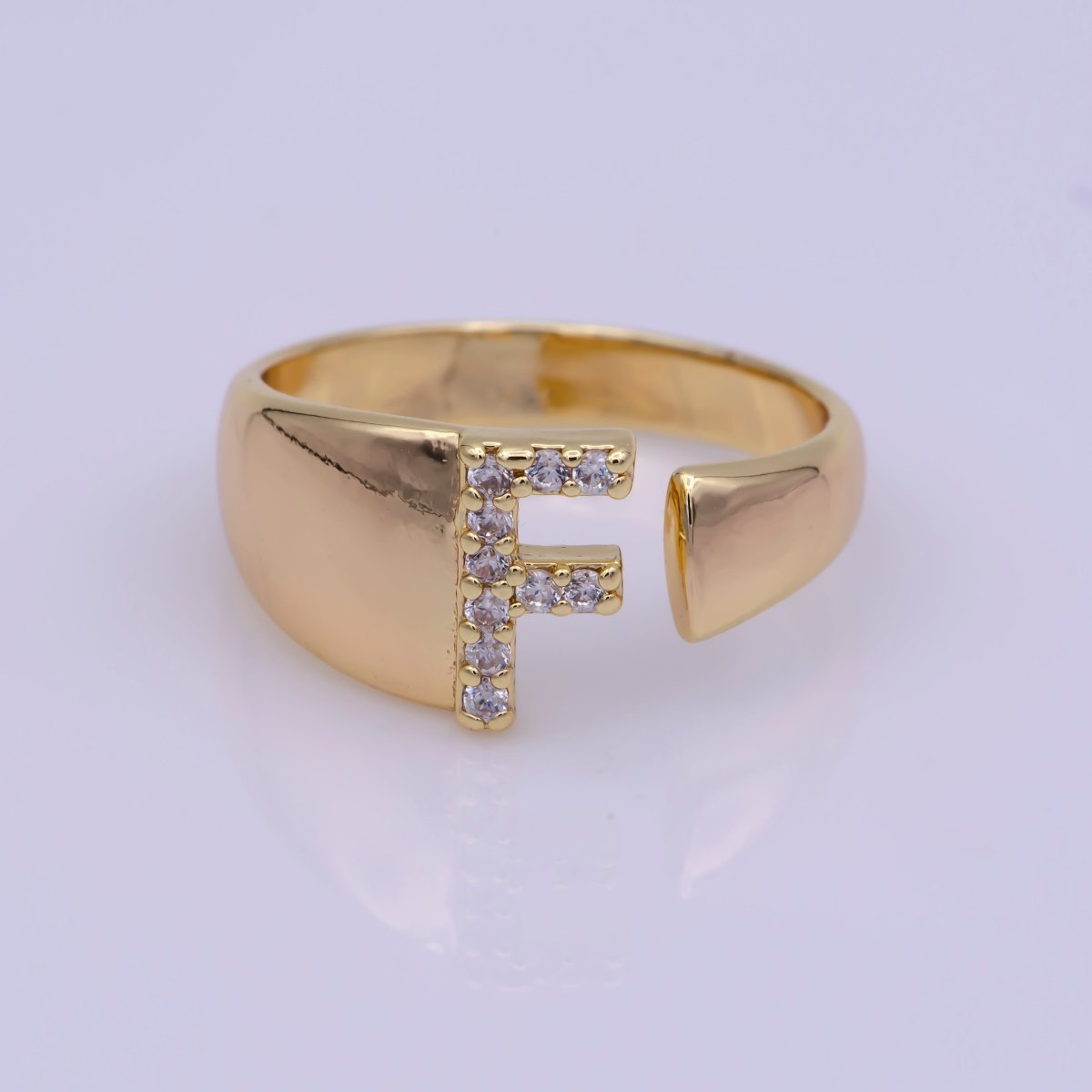 Chunky Cz Initial Gold Ring Alphabet Ring Stacking Ring Adjustable Ring Letter Ring Vintage Gold Rings Initial Ring Thumb Ring Open Ring S-269-S-294