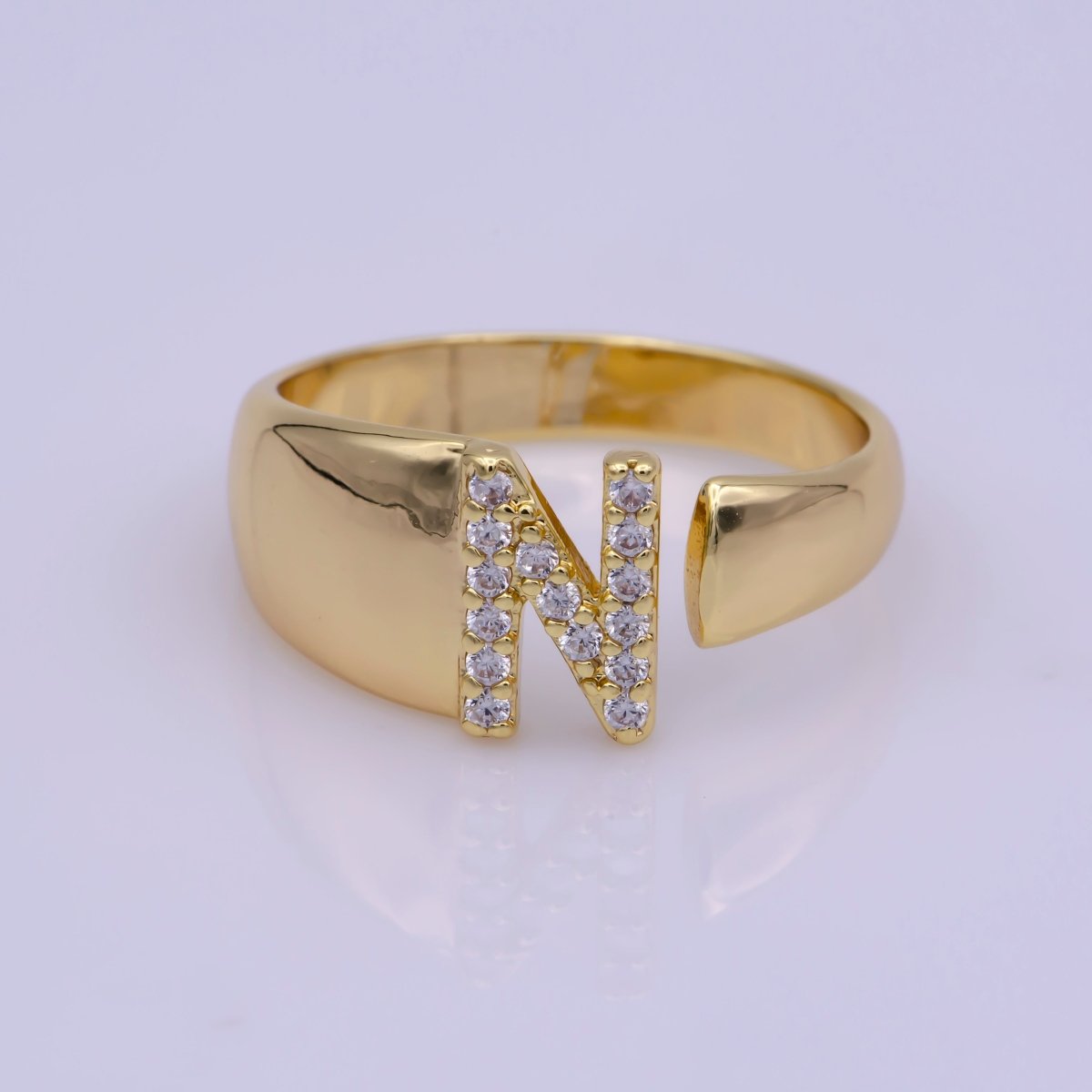 Chunky Cz Initial Gold Ring Alphabet Ring Stacking Ring Adjustable Ring Letter Ring Vintage Gold Rings Initial Ring Thumb Ring Open Ring S-269-S-294
