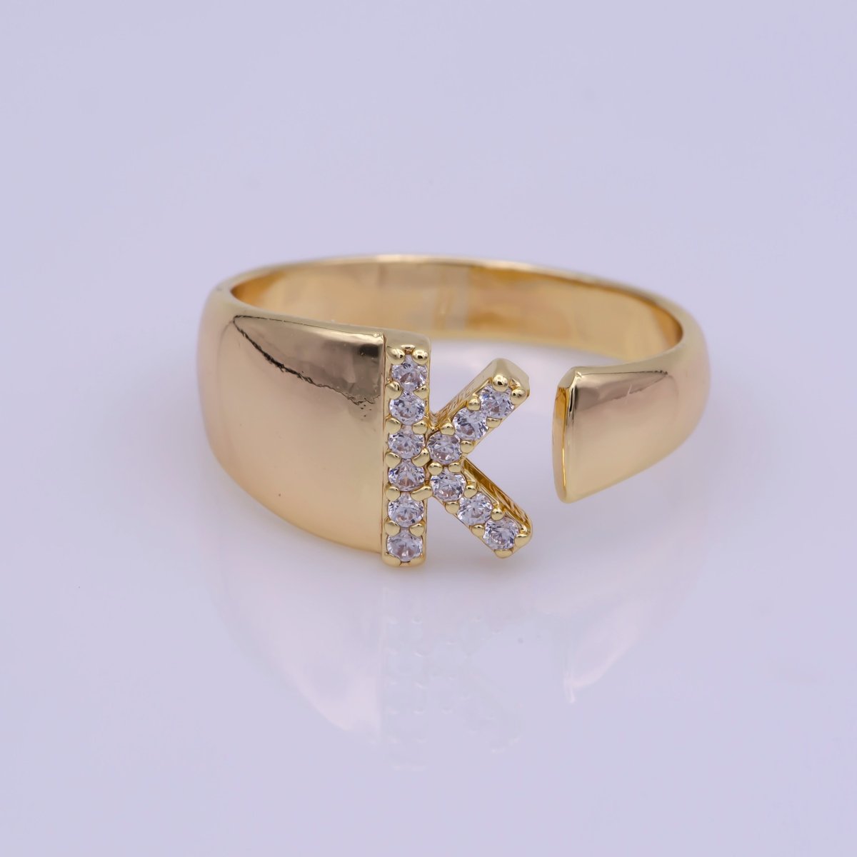 Chunky Cz Initial Gold Ring Alphabet Ring Stacking Ring Adjustable Ring Letter Ring Vintage Gold Rings Initial Ring Thumb Ring Open Ring S-269-S-294