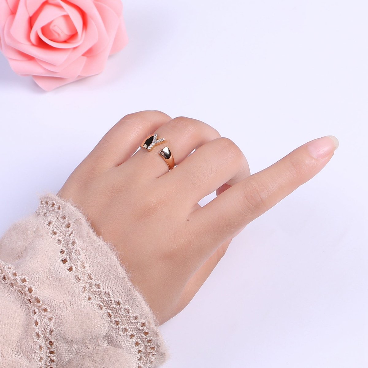 Chunky Cz Initial Gold Ring Alphabet Ring Stacking Ring Adjustable Ring Letter Ring Vintage Gold Rings Initial Ring Thumb Ring Open Ring S-269-S-294