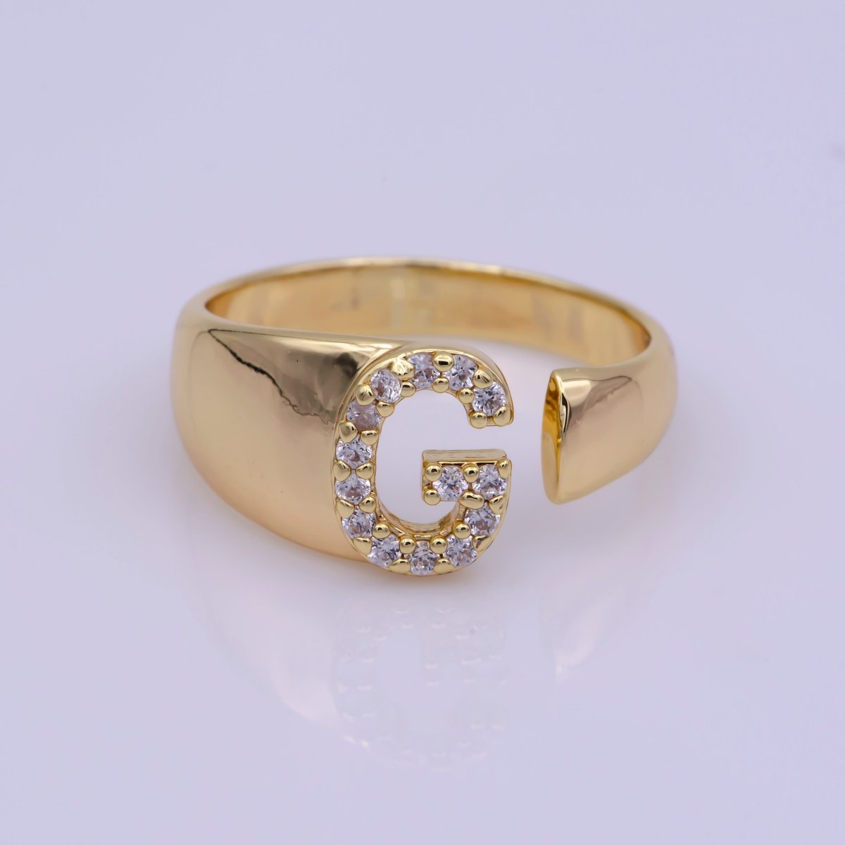Chunky Cz Initial Gold Ring Alphabet Ring Stacking Ring Adjustable Ring Letter Ring Vintage Gold Rings Initial Ring Thumb Ring Open Ring S-269-S-294