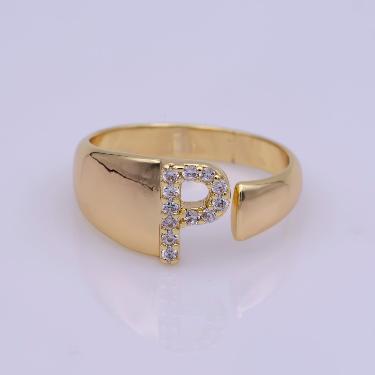 Chunky Cz Initial Gold Ring Alphabet Ring Stacking Ring Adjustable Ring Letter Ring Vintage Gold Rings Initial Ring Thumb Ring Open Ring S-269-S-294