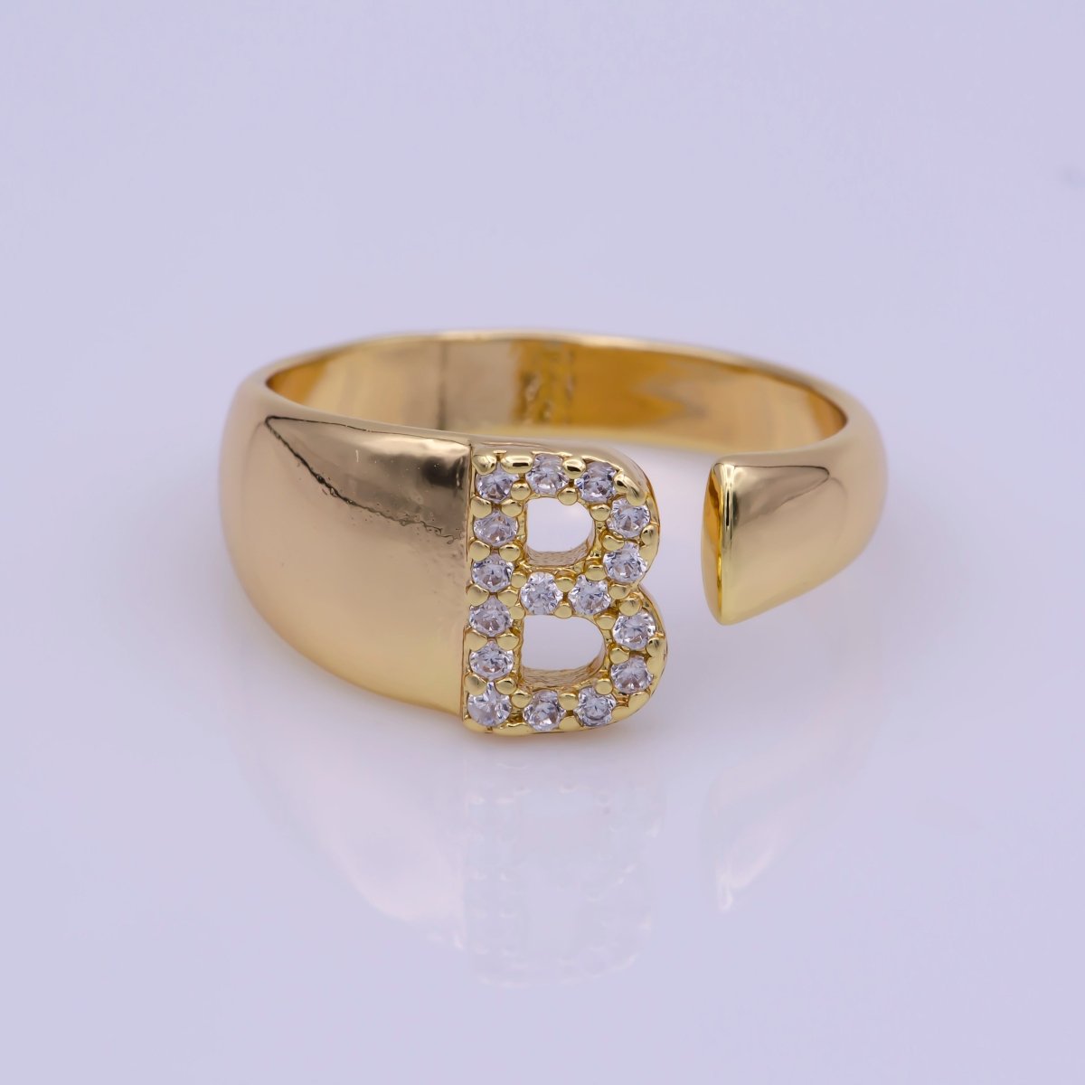Chunky Cz Initial Gold Ring Alphabet Ring Stacking Ring Adjustable Ring Letter Ring Vintage Gold Rings Initial Ring Thumb Ring Open Ring S-269-S-294