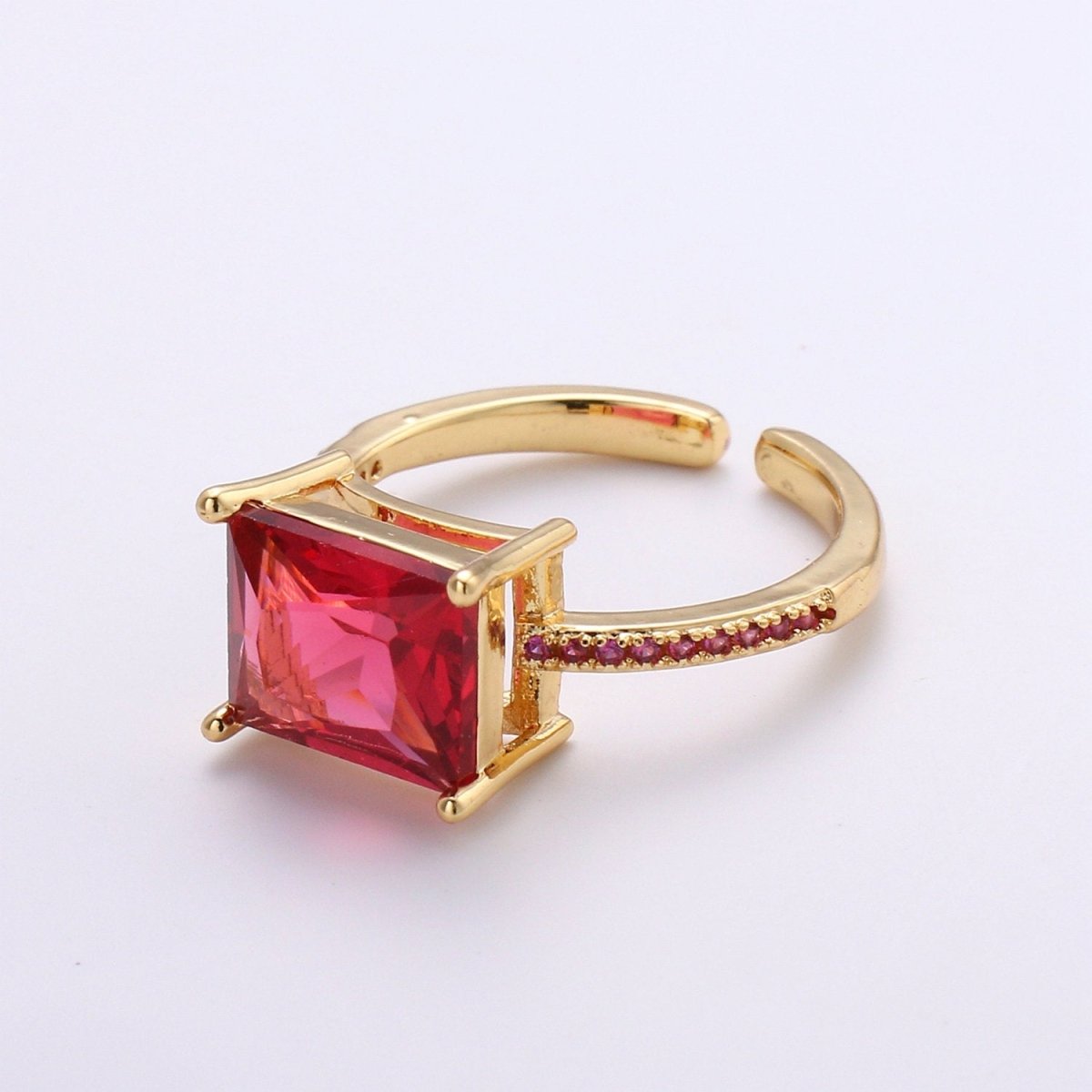 Chunky gemstone ring- cocktail gemstone ring - topaz ring - Dainty Gold Open ring - Adjustable Gold band ring - blue Green Red Teal Cz Ring R-094-R-097