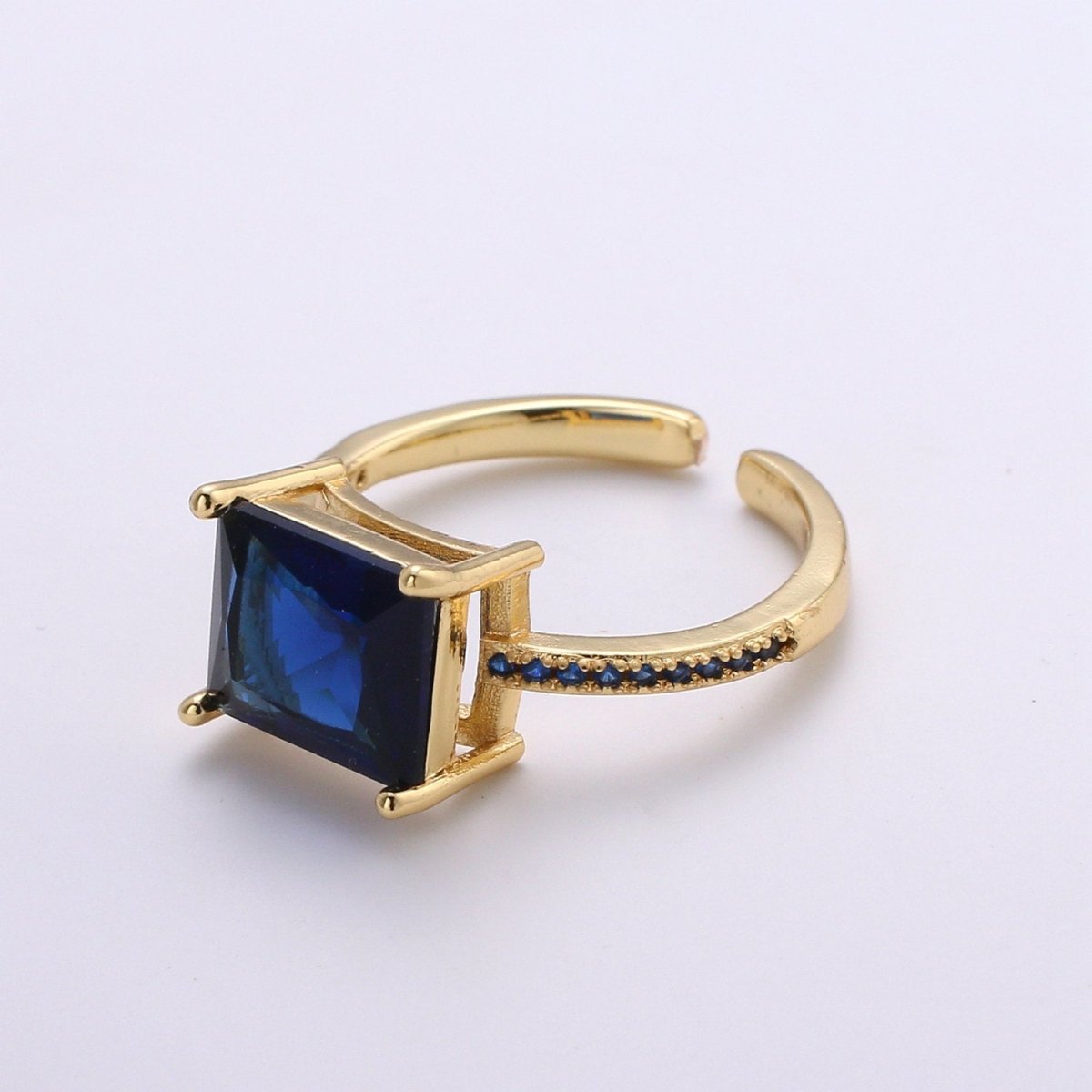 Chunky gemstone ring- cocktail gemstone ring - topaz ring - Dainty Gold Open ring - Adjustable Gold band ring - blue Green Red Teal Cz Ring R-094-R-097