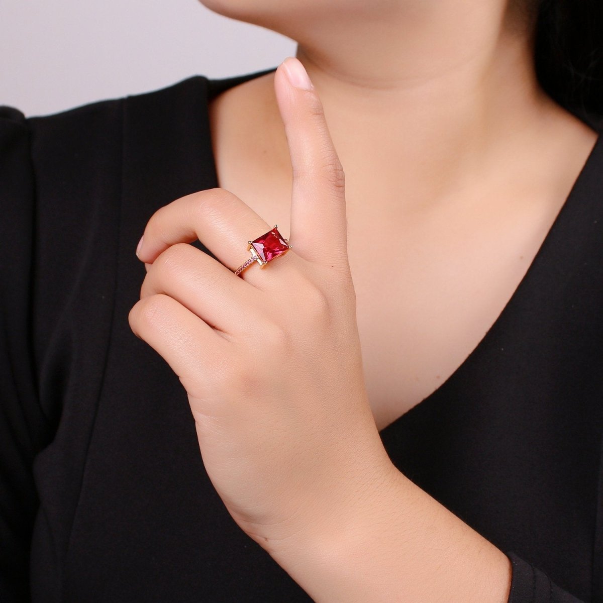 Chunky gemstone ring- cocktail gemstone ring - topaz ring - Dainty Gold Open ring - Adjustable Gold band ring - blue Green Red Teal Cz Ring R-094-R-097