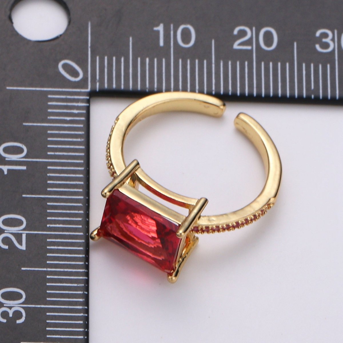 Chunky gemstone ring- cocktail gemstone ring - topaz ring - Dainty Gold Open ring - Adjustable Gold band ring - blue Green Red Teal Cz Ring R-094-R-097