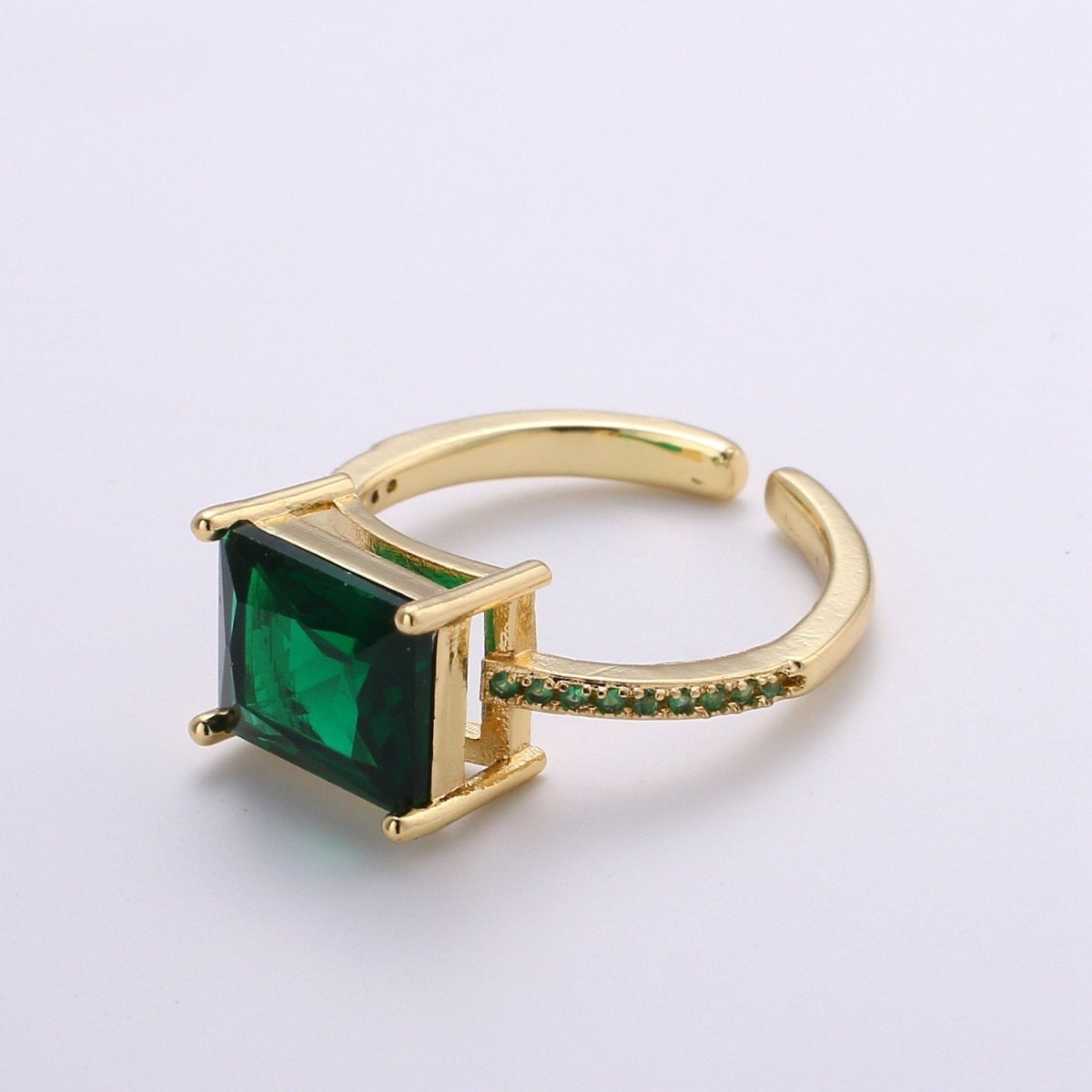 Chunky gemstone ring- cocktail gemstone ring - topaz ring - Dainty Gold Open ring - Adjustable Gold band ring - blue Green Red Teal Cz Ring R-094-R-097
