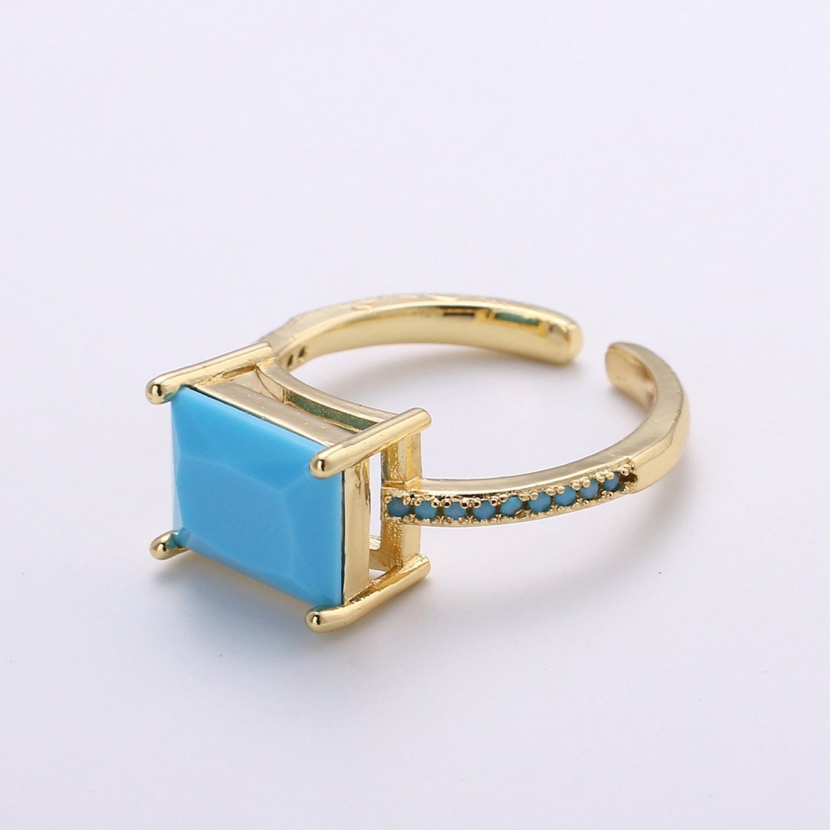 Chunky gemstone ring- cocktail gemstone ring - topaz ring - Dainty Gold Open ring - Adjustable Gold band ring - blue Green Red Teal Cz Ring R-094-R-097