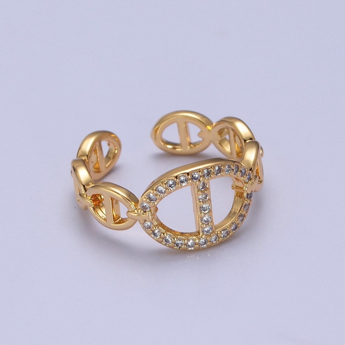 Chunky Statement Mariner Link Ring CZ Anchor Chain Link Ring for Stackable Jewelry O-2129