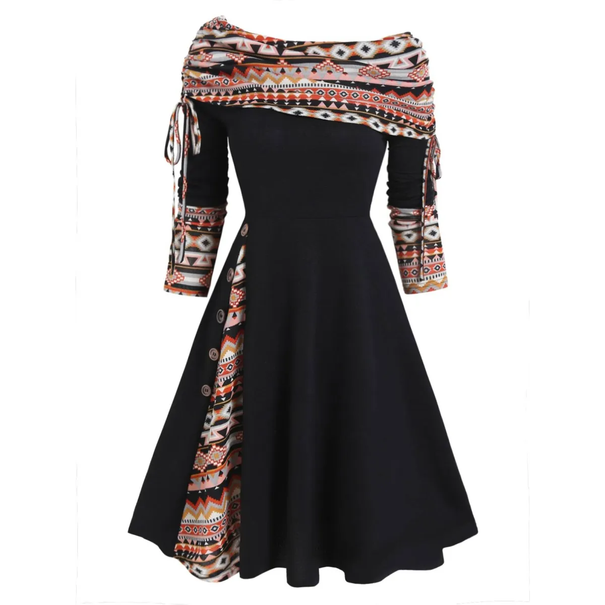 Cinched Striped Flare Dress