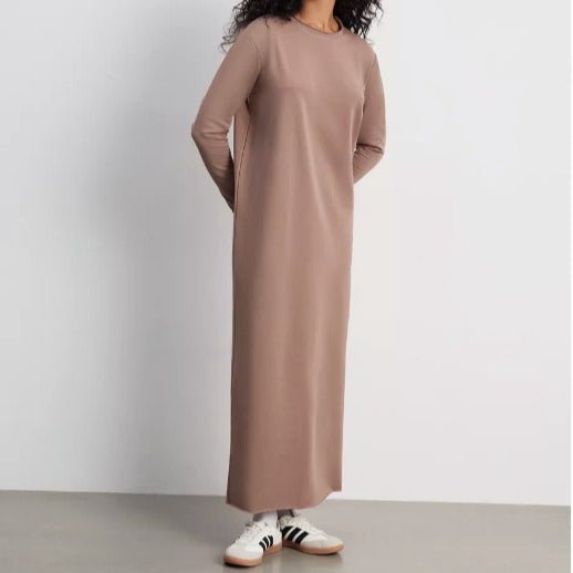 Classic Pullover Maxi Dress | Round Neck Long Sleeve Solid Color Dress(MA317)